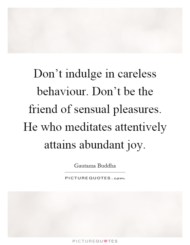 Don't indulge in careless behaviour. Don't be the friend of sensual pleasures. He who meditates attentively attains abundant joy Picture Quote #1