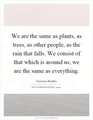 We are the same as plants, as trees, as other people, as the rain that falls. We consist of that which is around us, we are the same as everything Picture Quote #1