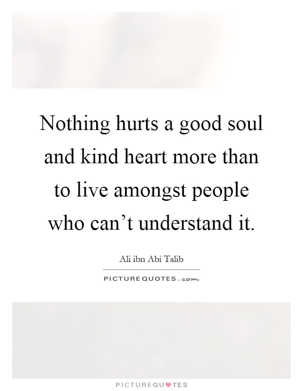 Nothing hurts a good soul and kind heart more than to live amongst people who can't understand it Picture Quote #1