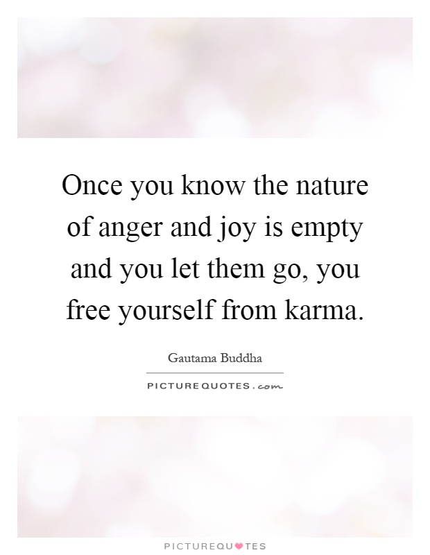 Once you know the nature of anger and joy is empty and you let them go, you free yourself from karma Picture Quote #1