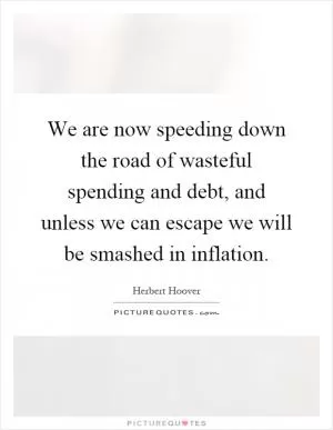We are now speeding down the road of wasteful spending and debt, and unless we can escape we will be smashed in inflation Picture Quote #1