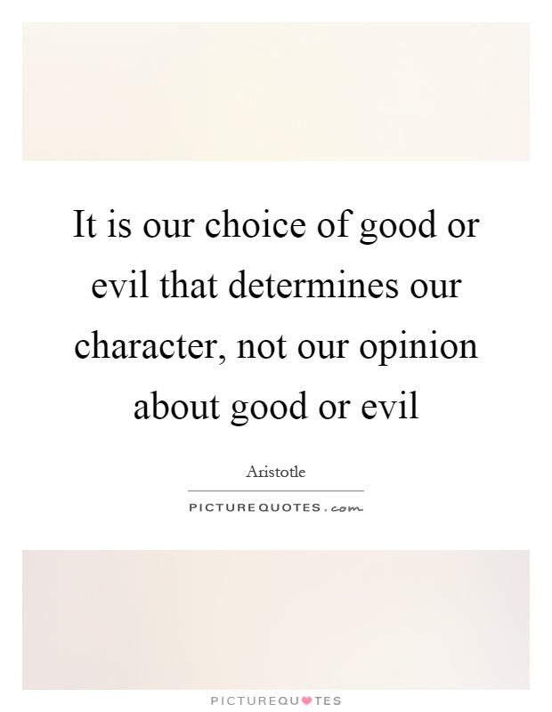 It is our choice of good or evil that determines our character, not our opinion about good or evil Picture Quote #1