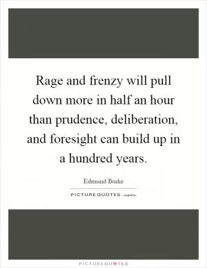 Rage and frenzy will pull down more in half an hour than prudence, deliberation, and foresight can build up in a hundred years Picture Quote #1