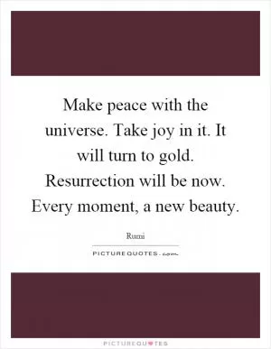 Make peace with the universe. Take joy in it. It will turn to gold. Resurrection will be now. Every moment, a new beauty Picture Quote #1