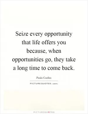 Seize every opportunity that life offers you because, when opportunities go, they take a long time to come back Picture Quote #1