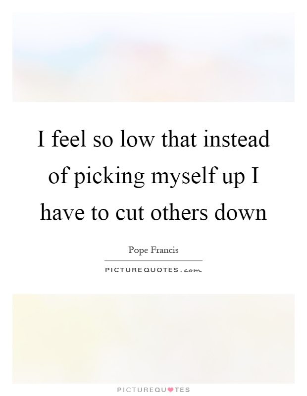 I feel so low that instead of picking myself up I have to cut others down Picture Quote #1