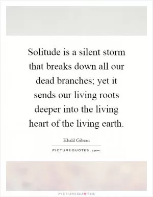Solitude is a silent storm that breaks down all our dead branches; yet it sends our living roots deeper into the living heart of the living earth Picture Quote #1