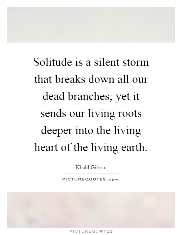 Solitude is a silent storm that breaks down all our dead branches; yet it sends our living roots deeper into the living heart of the living earth Picture Quote #1