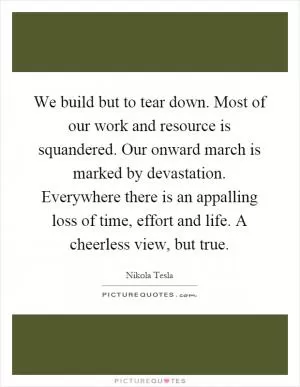 We build but to tear down. Most of our work and resource is squandered. Our onward march is marked by devastation. Everywhere there is an appalling loss of time, effort and life. A cheerless view, but true Picture Quote #1