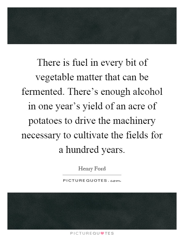 There is fuel in every bit of vegetable matter that can be fermented. There's enough alcohol in one year's yield of an acre of potatoes to drive the machinery necessary to cultivate the fields for a hundred years Picture Quote #1