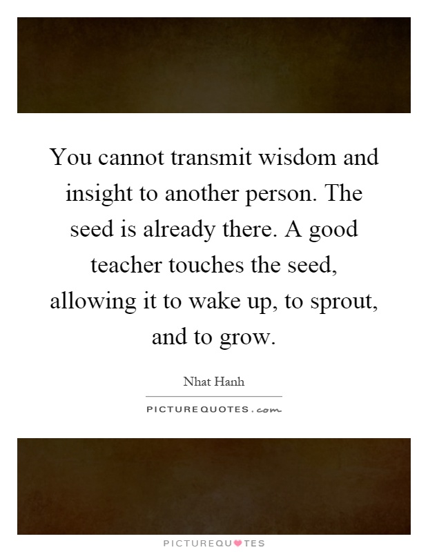 You cannot transmit wisdom and insight to another person. The seed is already there. A good teacher touches the seed, allowing it to wake up, to sprout, and to grow Picture Quote #1