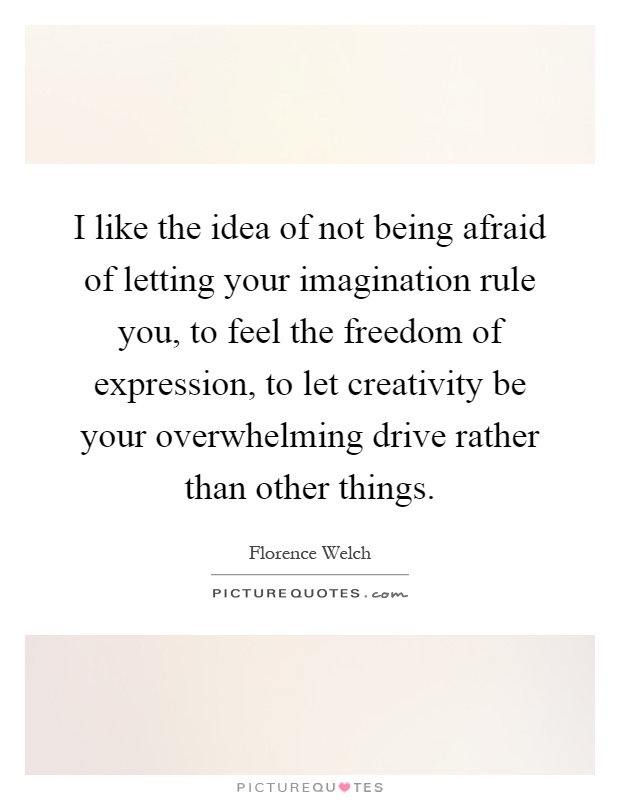I like the idea of not being afraid of letting your imagination rule you, to feel the freedom of expression, to let creativity be your overwhelming drive rather than other things Picture Quote #1