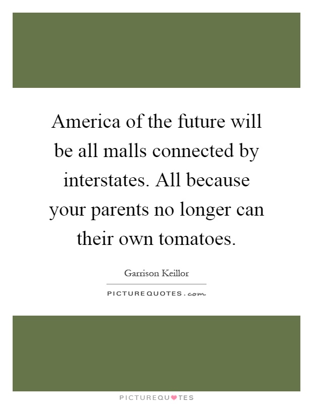 America of the future will be all malls connected by interstates. All because your parents no longer can their own tomatoes Picture Quote #1