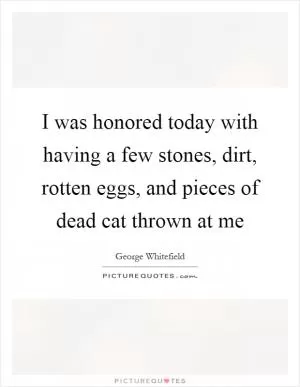 I was honored today with having a few stones, dirt, rotten eggs, and pieces of dead cat thrown at me Picture Quote #1
