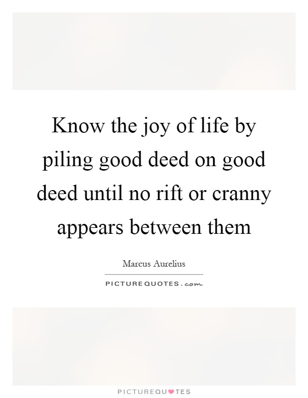Know the joy of life by piling good deed on good deed until no rift or cranny appears between them Picture Quote #1