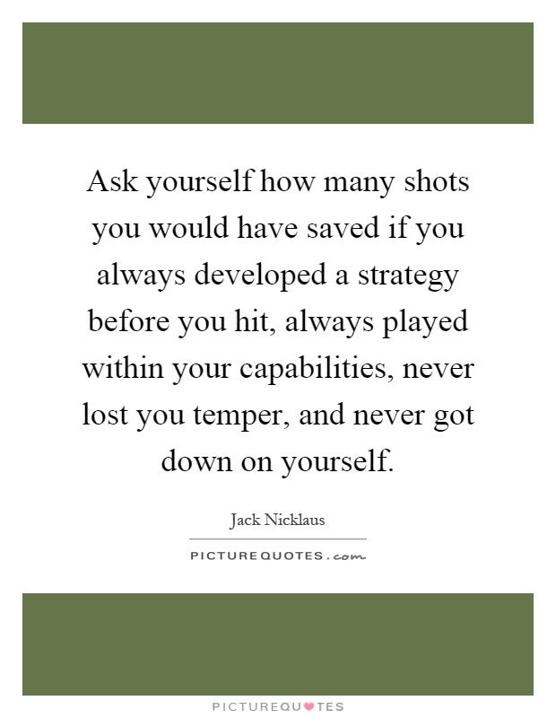 Ask yourself how many shots you would have saved if you always developed a strategy before you hit, always played within your capabilities, never lost you temper, and never got down on yourself Picture Quote #1