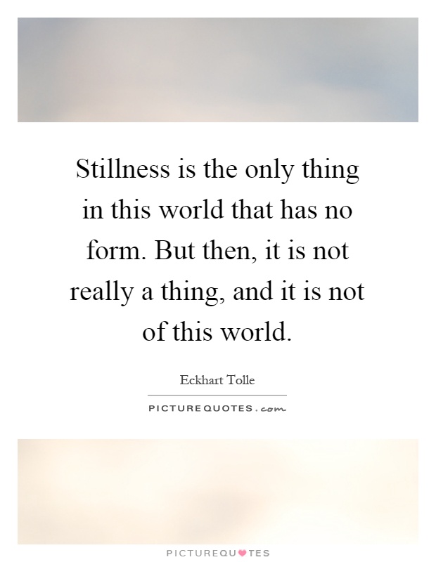 Stillness is the only thing in this world that has no form. But then, it is not really a thing, and it is not of this world Picture Quote #1