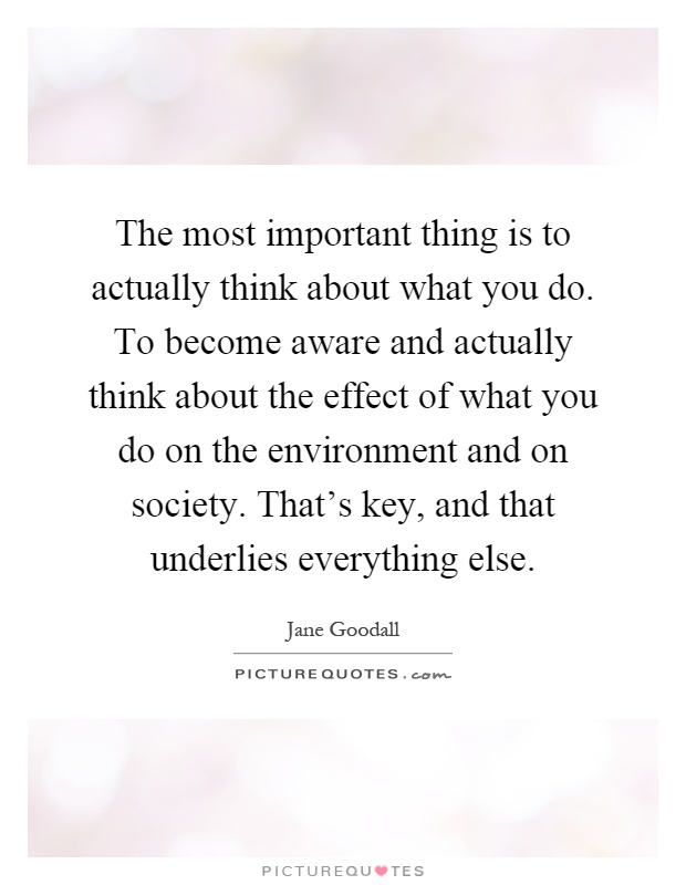 The most important thing is to actually think about what you do. To become aware and actually think about the effect of what you do on the environment and on society. That's key, and that underlies everything else Picture Quote #1