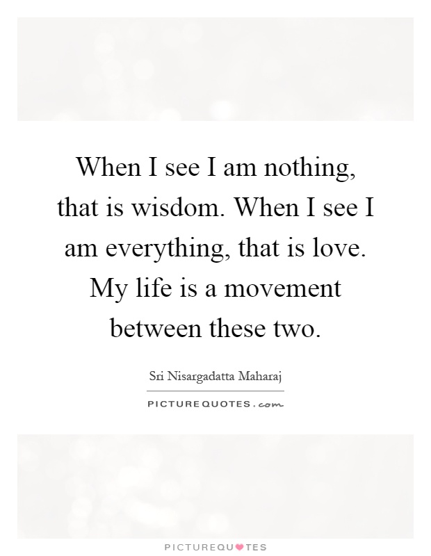 When I see I am nothing, that is wisdom. When I see I am everything, that is love. My life is a movement between these two Picture Quote #1