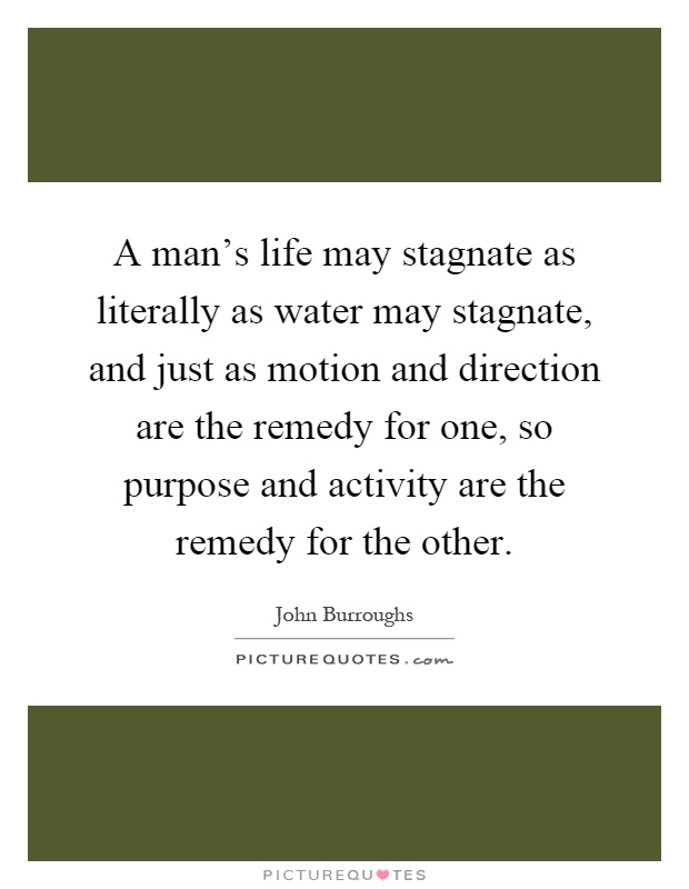 A man's life may stagnate as literally as water may stagnate, and just as motion and direction are the remedy for one, so purpose and activity are the remedy for the other Picture Quote #1