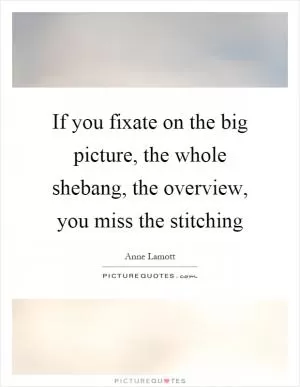 If you fixate on the big picture, the whole shebang, the overview, you miss the stitching Picture Quote #1