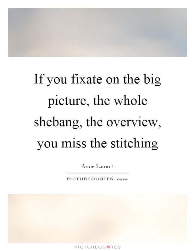 If you fixate on the big picture, the whole shebang, the overview, you miss the stitching Picture Quote #1