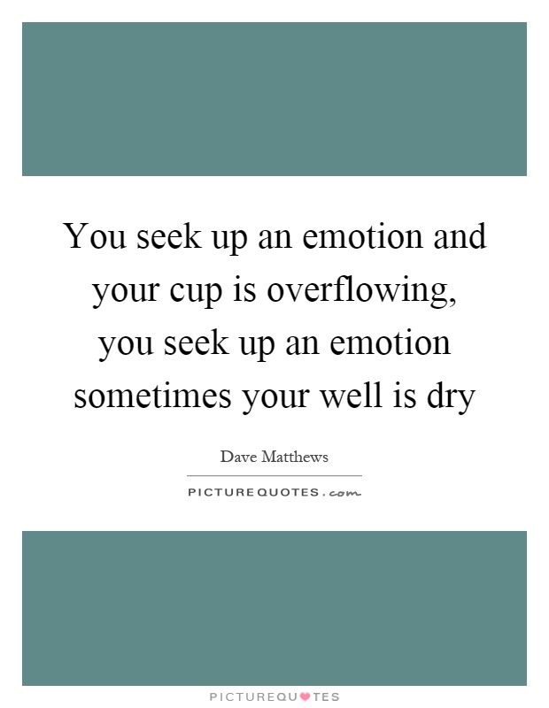 You seek up an emotion and your cup is overflowing, you seek up an emotion sometimes your well is dry Picture Quote #1