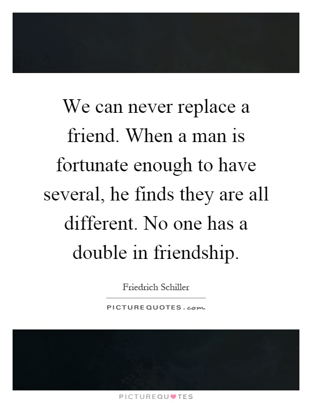 We can never replace a friend. When a man is fortunate enough to have several, he finds they are all different. No one has a double in friendship Picture Quote #1