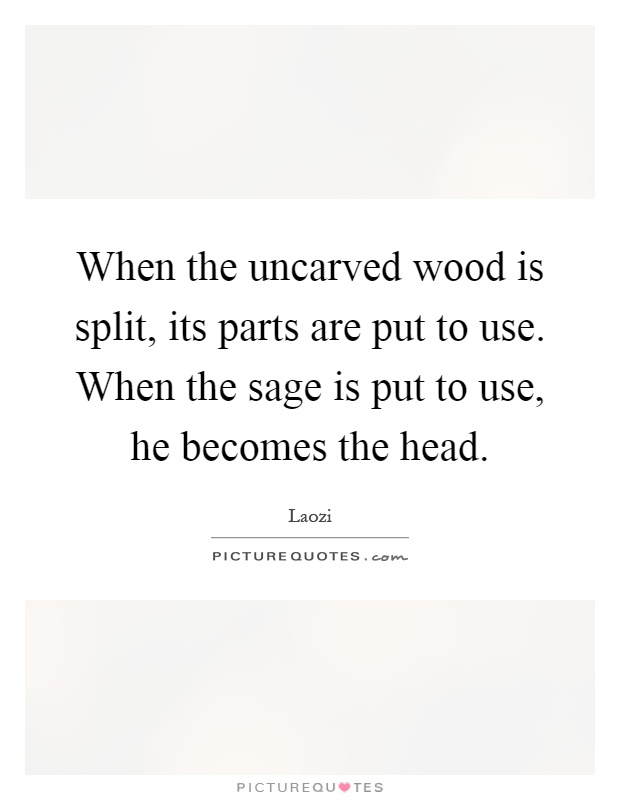 When the uncarved wood is split, its parts are put to use. When the sage is put to use, he becomes the head Picture Quote #1