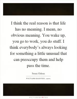 I think the real reason is that life has no meaning. I mean, no obvious meaning. You wake up, you go to work, you do stuff. I think everybody’s always looking for something a little unusual that can preoccupy them and help pass the time Picture Quote #1