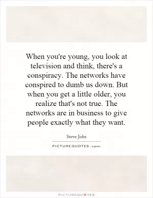 When you're young, you look at television and think, there's a conspiracy. The networks have conspired to dumb us down. But when you get a little older, you realize that's not true. The networks are in business to give people exactly what they want Picture Quote #1