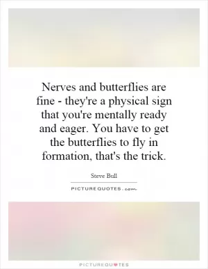 Nerves and butterflies are fine - they're a physical sign that you're mentally ready and eager. You have to get the butterflies to fly in formation, that's the trick Picture Quote #1