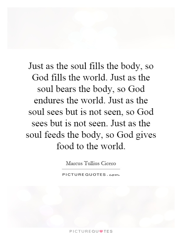 Just as the soul fills the body, so God fills the world. Just as the soul bears the body, so God endures the world. Just as the soul sees but is not seen, so God sees but is not seen. Just as the soul feeds the body, so God gives food to the world Picture Quote #1