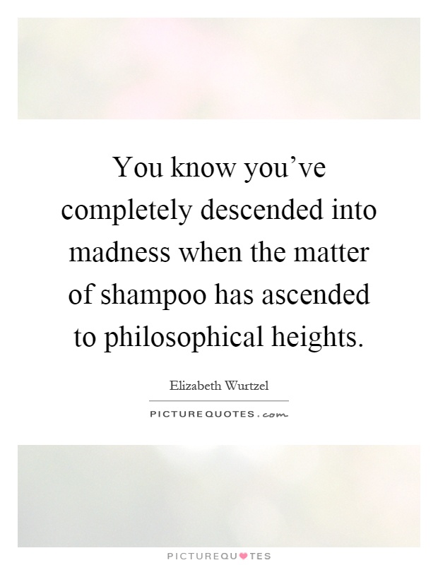 You know you've completely descended into madness when the matter of shampoo has ascended to philosophical heights Picture Quote #1
