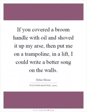 If you covered a broom handle with oil and shoved it up my arse, then put me on a trampoline, in a lift, I could write a better song on the walls Picture Quote #1