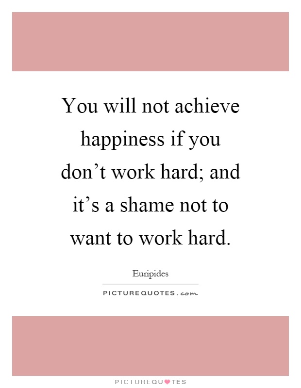 You will not achieve happiness if you don't work hard; and it's a shame not to want to work hard Picture Quote #1