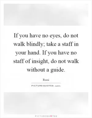 If you have no eyes, do not walk blindly; take a staff in your hand. If you have no staff of insight, do not walk without a guide Picture Quote #1