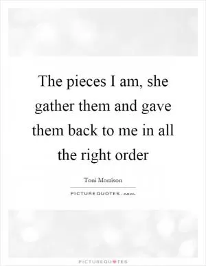 The pieces I am, she gather them and gave them back to me in all the right order Picture Quote #1