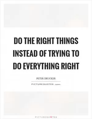 Do the right things instead of trying to do everything right Picture Quote #1