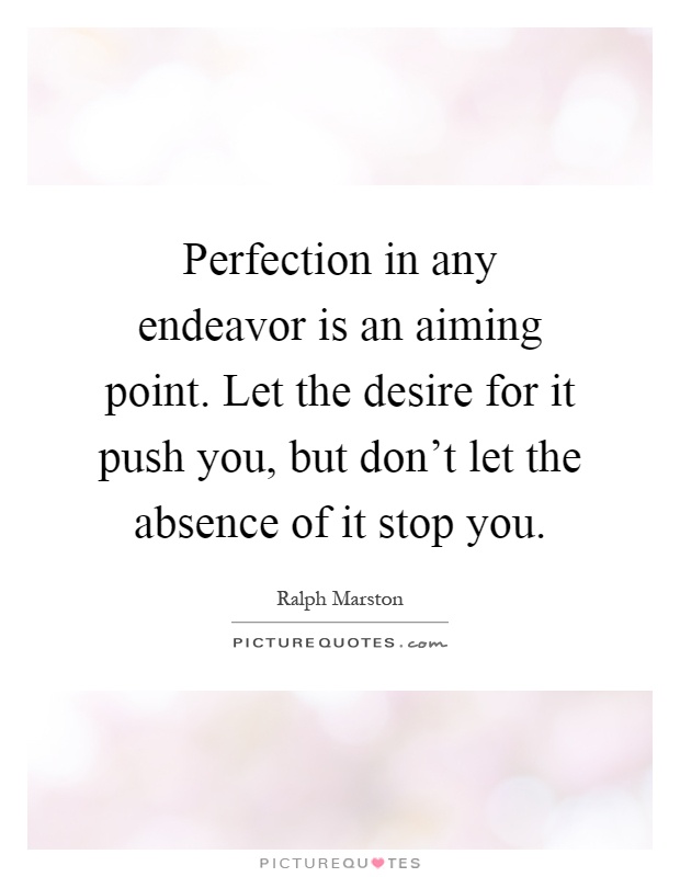 Perfection in any endeavor is an aiming point. Let the desire for it push you, but don't let the absence of it stop you Picture Quote #1