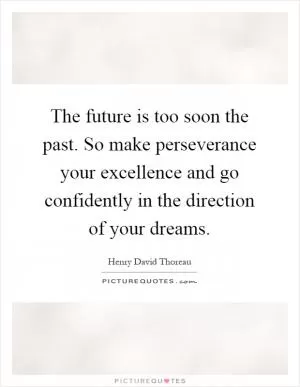 The future is too soon the past. So make perseverance your excellence and go confidently in the direction of your dreams Picture Quote #1
