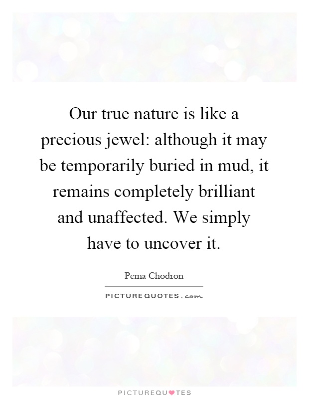 Our true nature is like a precious jewel: although it may be temporarily buried in mud, it remains completely brilliant and unaffected. We simply have to uncover it Picture Quote #1