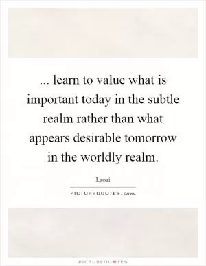 ... learn to value what is important today in the subtle realm rather than what appears desirable tomorrow in the worldly realm Picture Quote #1