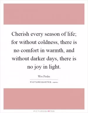 Cherish every season of life; for without coldness, there is no comfort in warmth, and without darker days, there is no joy in light Picture Quote #1