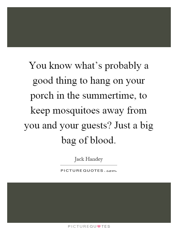 You know what's probably a good thing to hang on your porch in the summertime, to keep mosquitoes away from you and your guests? Just a big bag of blood Picture Quote #1