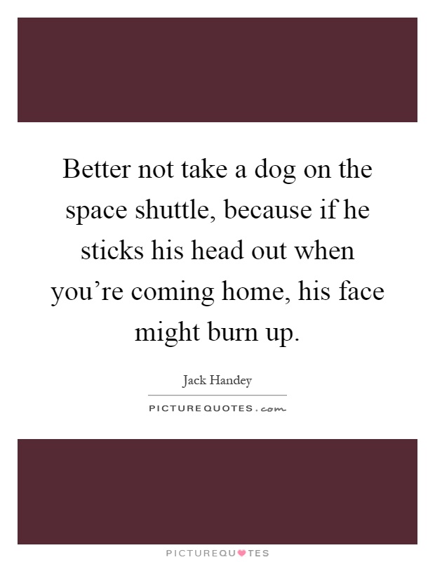 Better not take a dog on the space shuttle, because if he sticks his head out when you're coming home, his face might burn up Picture Quote #1