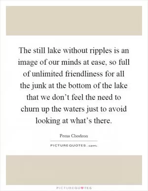 The still lake without ripples is an image of our minds at ease, so full of unlimited friendliness for all the junk at the bottom of the lake that we don’t feel the need to churn up the waters just to avoid looking at what’s there Picture Quote #1