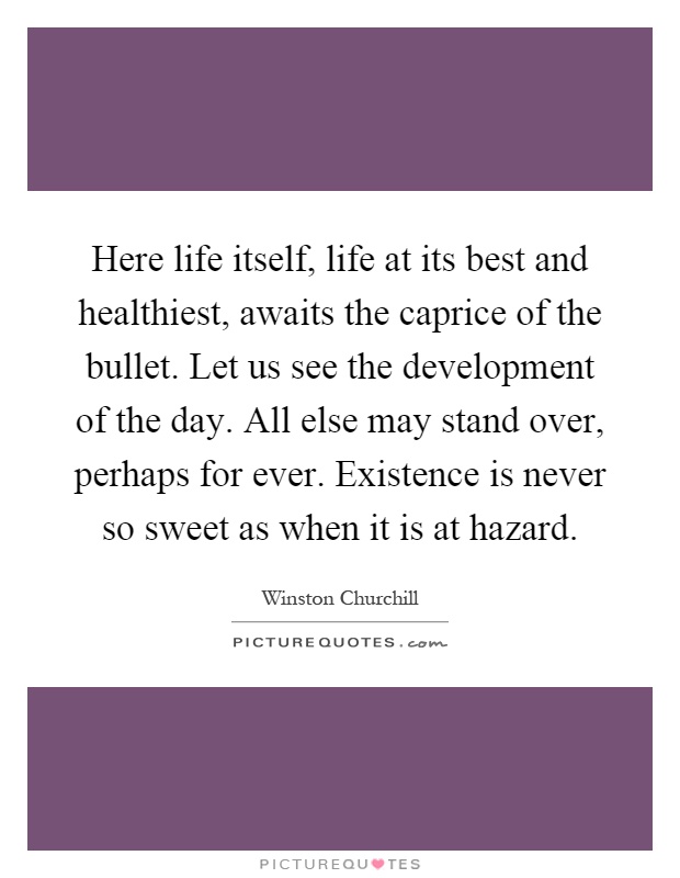 Here life itself, life at its best and healthiest, awaits the caprice of the bullet. Let us see the development of the day. All else may stand over, perhaps for ever. Existence is never so sweet as when it is at hazard Picture Quote #1