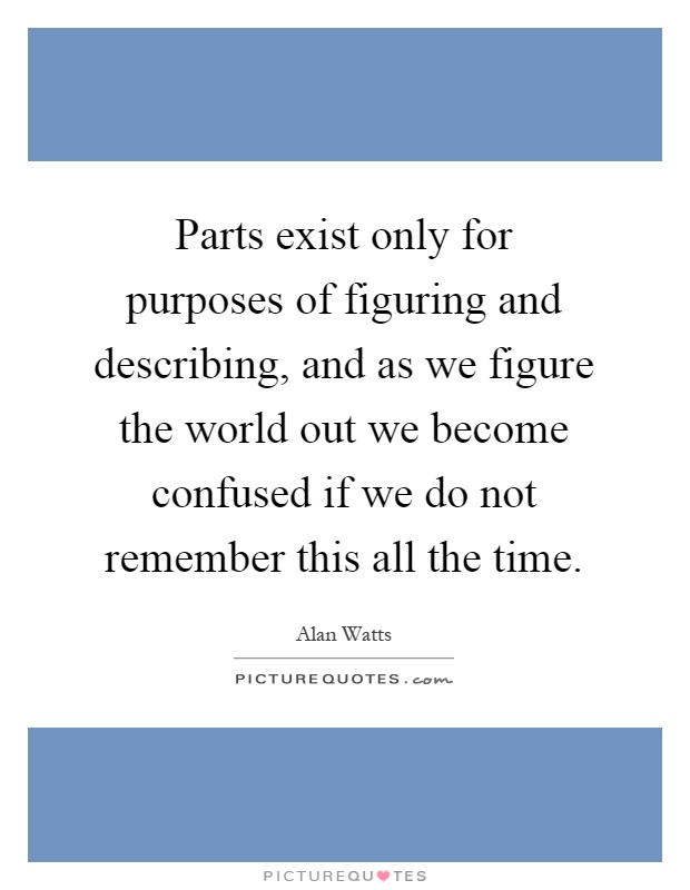 Parts exist only for purposes of figuring and describing, and as we figure the world out we become confused if we do not remember this all the time Picture Quote #1