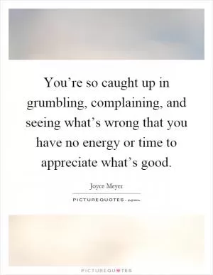 You’re so caught up in grumbling, complaining, and seeing what’s wrong that you have no energy or time to appreciate what’s good Picture Quote #1